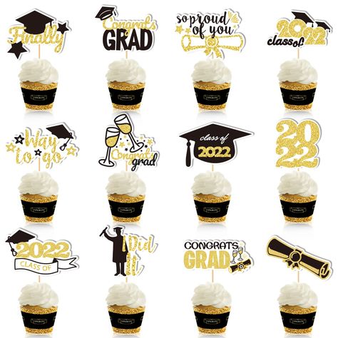 PRICES MAY VARY. 🎓[Congrats Grad Cupcake Set]This 2022 graduation cupcake topper contains 12 styles, ” class of 2022”, “Finally”, “so proud of you”, “way to go” and other words written on the graduation cupcake toppers, a total of 24 graduation cupcake sign to meet your diverse needs for party cupcake toppers. 🎓[2022 Graduation Party Supplies]This college congrats party cupcake topper has a unique design, decorated with bachelor hat pattern, The color of black and gold represents calmness and Graduation Themed Cupcakes, Congrats Grad Cake, Cupcake Sign, Gold Glitter Cake, Gold Glitter Cake Topper, Cupcake Signs, 2023 Party, Grad Cake, Graduation Cupcake Toppers