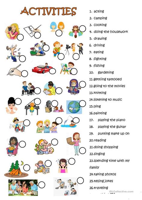 activities English Exercises, Learning English For Kids, Hobbies To Try, English Worksheets For Kids, Kids English, English Classroom, English Language Teaching, English Lessons For Kids, English Activities