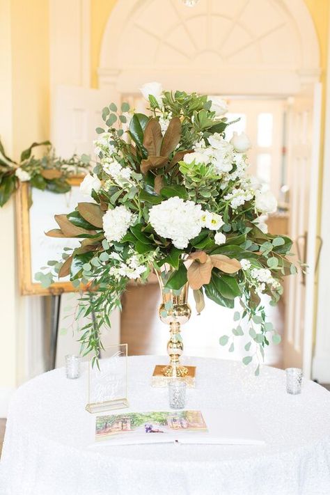 Magnolia And Hydrangea, Magnolia Altar Arrangement, Winter Magnolia Wedding, Magnolia And Hydrangea Wedding, Magnolia Wedding Centerpieces, Magnolia Centerpiece Wedding, Magnolia Leaf Wedding, Magnolia Leaf Centerpiece, Magnolia Leaves Wedding