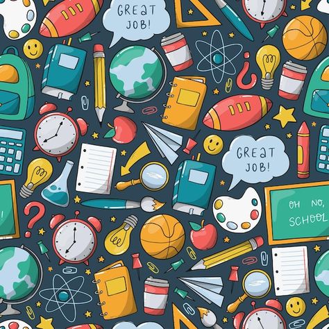 School seamless pattern with hand drawn ... | Premium Vector #Freepik #vector #pencil-doodle #book-drawing #school-equipment #pen-drawing School Aesthetic Wallpaper, School Sketch, School Doodle, Wrapping Paper Wallpaper, School Wallpaper, Hand Drawn Doodles, Book School, School Equipment, School Materials