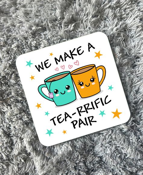 Welcome to my listing for this Marvellous Kawaii Coaster Or Set Of Coasters Super Cute Design Is Suitable for a Gift or just because.... Handmade by me in my Marvellous Workshop here in the uk  The Coaster measures  approx 95x95mm And is 3mm Thick  Made From Heat Resistant MDF With A Photo Quality Print     Choose From A Individual Coaster Or Set From the Drop Down Box The Same Design is Also Available As A Mug In My Etsy Shop  Thank you for looking and don't forget to add me to favourites and check out my other items. New Designs added every week. Cute Fridge Magnets Quotes, Diy Tea Coasters, Tea Coasters Painting, Kawaii Coasters, Bff Stickers, Coaster Design Ideas, Tea Quotes Funny, Magnets Diy, Diy Coaster