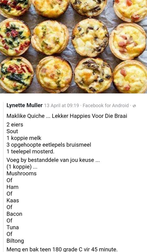 Maklike Souttert Resepte, Klein Souttertjies, Sout Tertjies, Boerekos Resepte, Afrikaans Resepte, Lekker Resepte, Easy Tart Recipes, Breakfast Quiche Recipes, Quiche Recipes Easy