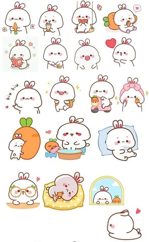 Cute Bunny Cartoon Kawaii, Unicorn Stickers Printable, Stickers Outline, Stickers Printable Free, Cute Cat Stickers, Tapeta Z Hello Kitty, Cute Easy Doodles, Charmmy Kitty, Cute Bunny Cartoon