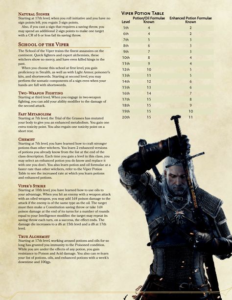 DnD 5e Homebrew — Witcher class by Mazzetti_ Witcher Dnd, Warlock Dnd, Make A Video Game, D D Classes, Create Your Own Adventure, Dnd Races, Dnd Classes, Epic Characters, Dungeons And Dragons Classes