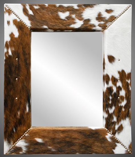 DIY cowhide mirror Cowhide Mirror, Cowhide Diy, Cowhide Decor, Cowhide Furniture, Ranch House Decor, Be Design, Diy Rustic Decor, Country Diy, Western Furniture