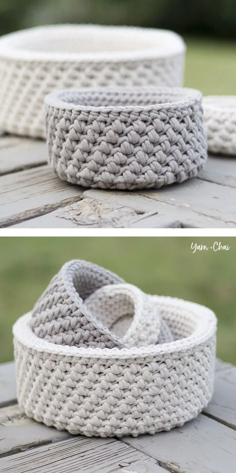 Baskets Crochet, Crocheted Baskets, Crochet Basket Pattern Free, Crochet Storage Baskets, Nesting Baskets, Crochet Storage, Crochet Basket Pattern, Crochet Simple, Crochet Basket