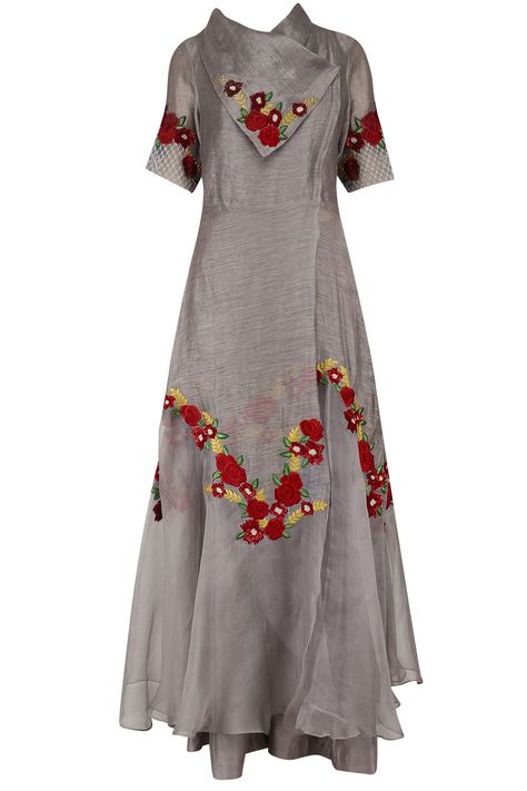 Grey floral embroidered flared kurta and palazzo set available only at Pernia's Pop Up Shop. Kurta And Palazzo, Kurta Patterns, Palazzo Set, Nehru Jacket, Fashionista Clothes, Indian Attire, Designer Dresses Indian, Kurta Designs, India Fashion