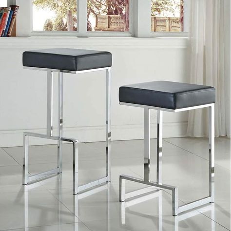 Contemporary Sleek Design Chrome Black Stool (31-inch Bar Stool) Black Stool, Contemporary Stools, Kursi Bar, Counter Height Stool, Black Bar Stools, Coaster Furniture, Counter Height Stools, Chaise Bar, Upholstered Seating