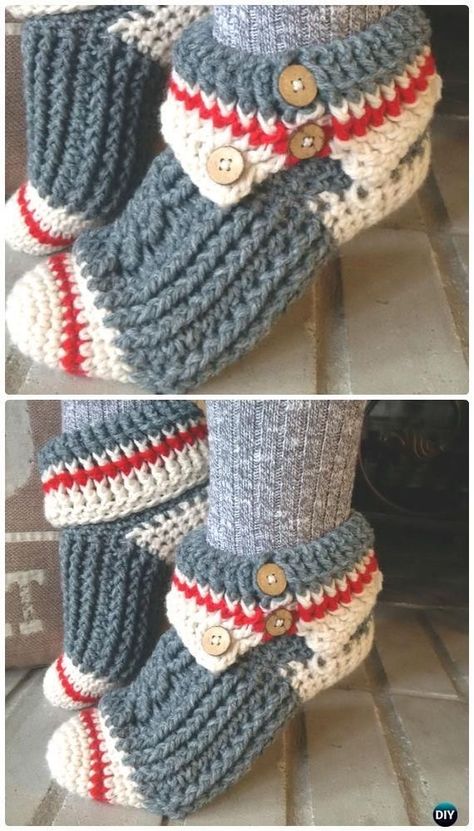 Crochet Sock Monkey, Monkey Slippers, Crochet Sock Monkeys, Crochet Sock, Crochet Slipper Boots, Crochet Women, Crochet Slipper Pattern, Crochet Boots, Crochet Socks