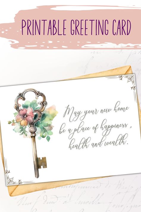 Looking for a heartfelt way to congratulate on new home? I got you covered. 😊 This printable Home sweet home card is a great way to congratulate your loved ones on their new home. Creative design with vintage style home key brings elegance to this greeting card which will certainly make a good impression. #newhome #homesweethome #congratulationscard #printablegreetingcard Congratulations House New Home Cards, House Warming Message, Congratulations On New Home, New Home Greetings, Vintage Style Home, New Home Owner, Congratulations Greetings, Digital Birthday Cards, New Home Card