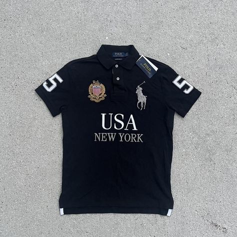 Polo Ralph Lauren Big Pony New York USA Custom Slim... - Depop Chief Keef Polo, Ralph Lauren New York, Ralph Lauren Menswear, New York Outfit, Type Shi, Chief Keef, Money Tree, Black Polo Shirt, Spend Money