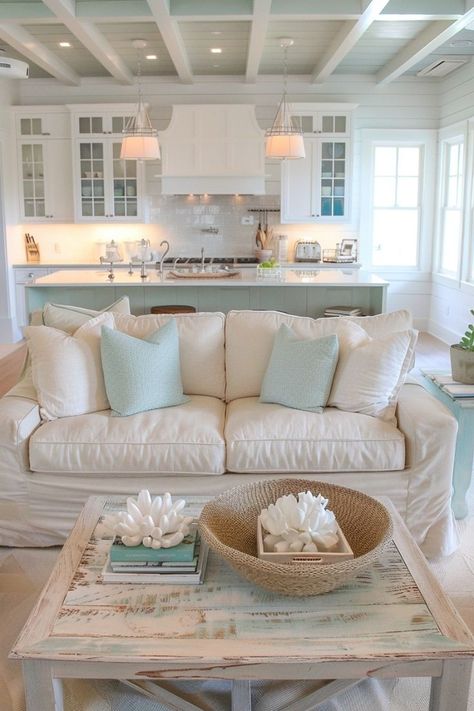 Get inspired with these gorgeous beach cottage designs! From exteriors to cozy decor, we've got you covered. Coastal Modern Living Room, Cozy Coastal Living Room, Beach Cottage Design, Beach Cottage Ideas, Small Beach Houses, Coastal Cottage Decorating, Beach Living Room, Beach House Living Room, Beach House Interior Design