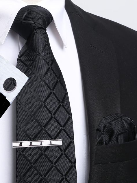 Black  Collar     Embellished   Men Accessories All Black Suit, Men Ties, Tie Blankets, Classy Outfits Men, Tie For Men, Mens Formal, Black Suit, Outfits Men, Casual Black