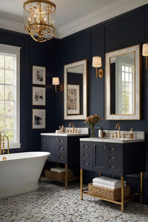 Dive into the depths of elegance in your bathroom retreat with a touch of Deep Space (2125-20) paint, creating a luxurious and calming atmosphere. Dive in today! #Ad #homedecor #homedesign #bathroom #Painthome interiorarchitecture best Wall Colors for Bathroom Colors
Bright Room Colors
best colors combinations bathroom
bathroom Remodeling
Modern Paint Colors
2024 Dark Blue Master Bath, Bathroom With Dark Blue Vanity, Deep Blue Bathroom, Moody Blue Bathroom, Dark Blue Bathroom Ideas, Blue Master Bath, Midnight Blue Bathroom, Bathroom Paint Colors Blue, Wetroom Ideas