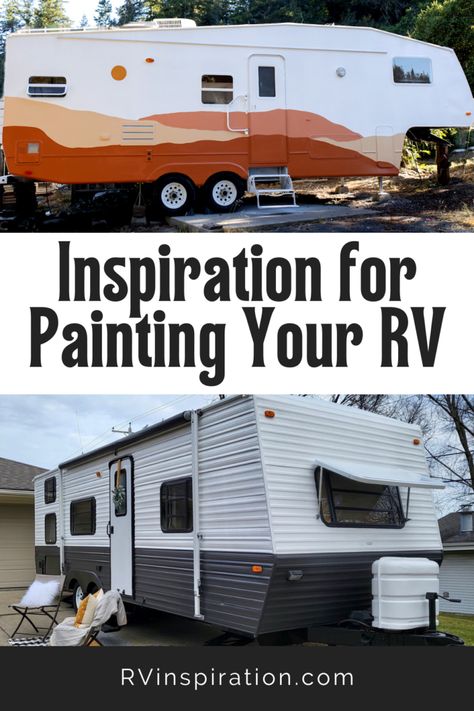 Exterior Travel Trailer Makeover, Trailer Renovation Exterior, Class C Exterior Paint, Camper Trailer Exterior Paint, Old Camper Remodels Exterior, Painted Travel Trailer Exterior, Camper Makeover Outside, Paint Motorhome Exterior, Painting The Outside Of An Rv