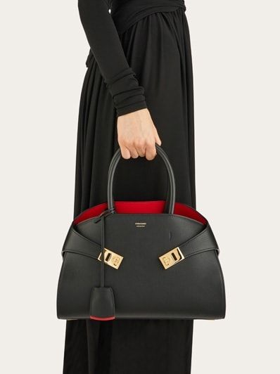 Ferragamo Bag, Ferragamo Handbags, Black Leather Tote Bag, Leather Tote Bag, Leather Top, Shoulder Handbags, Salvatore Ferragamo, Leather Tote, Calf Leather