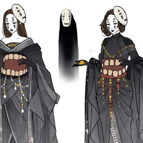 No Face Human Form, No Face Cosplay Makeup, No Face Halloween Costume, Halloween Outfits Drawing, Studio Ghibli Halloween Costumes, Studio Ghibli Costume, Ghibli Costume, No Face Cosplay, Halloween Cosplay Ideas