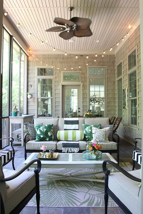 Summer Screened Porch Decor | Less Than Perfect Life of Bliss | home, diy, travel, parties, family, faith Screened In Porch Furniture, Screened Porch Decorating, Three Season Porch, Screened Porch Designs, Balkon Decor, 3 Season Room, Four Seasons Room, Three Season Room, Sunroom Decorating