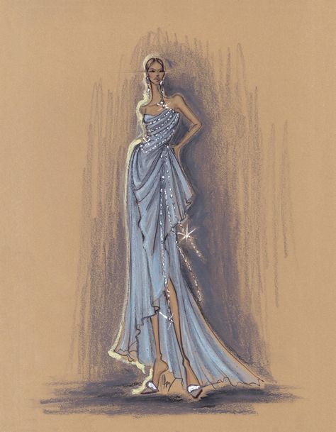 A printed fashion illustration of a glamorous couture gown inspired by vintage fashion design sketches by designer Angeline Brunk. Perfect for wall art, stylish studio decor, or for a greeting, thank you, or birthday card or gift. Printed on heavy cardstock. Available in 2 sizes:  - Medium - 8.5" X 11" - Small - 5" X 7" Visit www.AngelineBrunk.com to learn about the inspiration for this art and more about the brand. Vintage Couture Fashion, Zoe Hong Fashion Illustration, Art And Design Aesthetics, Mini Dress Sketch, Costume Design Aesthetic, Fantasy Fashion Illustration, Beginner Fashion Design, Fashion Designer Sketchbook, Gold Dress Drawing