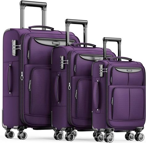 SHOWKOO Luggage Sets 3 Piece Softside Expandable Lightweight Durable Suitcase Sets Double Spinner Wheels TSA Lock Purple (20in/24in/28in)
4.5 4.5 out of 5 stars    3,088 ratings Suitcase Sets, Premium Luggage, Lost Luggage, Best Luggage, Suitcase Set, Vintage Suitcase, The Swing, Luggage Sets, Fashion Toys