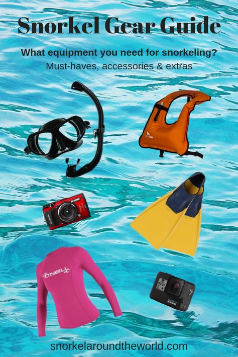 The complete snorkel gear guide. What equipment you need for snorkeling? How to choose snorkel gear? What accessories you need for snorkeling? Snorkel gear tips. Underwater camera buying tips. #snorkelgear #snorkeling #guide #sports Snorkeling Outfit Women, Snorkeling Outfit, Mexico Wardrobe, Snorkeling Tips, What To Wear On A Boat, Snorkeling Fins, Snorkel Gear, Beach Road Trip, Free Dive