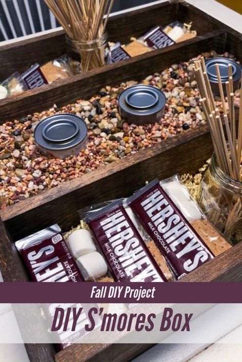 Diy Indoor Smores Station, Indoor Smores Fire, Diy Indoor Smores Fire Pits, Indoor Smores Bar Diy, S’mores Bar Diy, S’mores Tray Diy, S’mores Indoors, S'more Display Ideas, Smores Station Diy