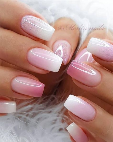 Trendy French Nails, French Nails Design, Pink Ombre Nails, Ombre Acrylic Nails, Short Square Nails, French Nail Designs, Short Square Acrylic Nails, Nails 2020, Square Acrylic Nails