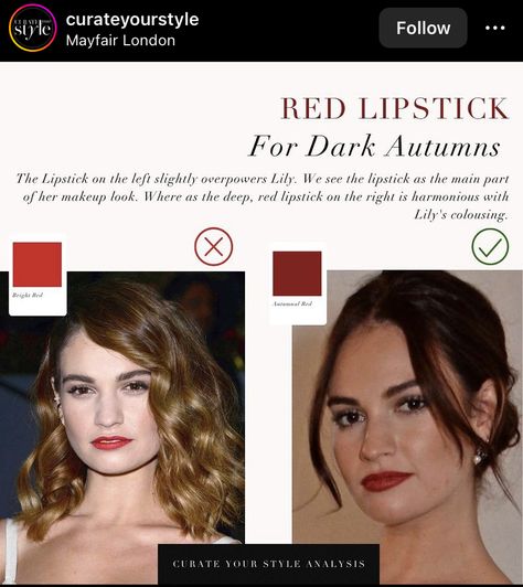 Dark Autumn Red Lipstick, Deep Autumn Lipstick, Autumn Color Palette Makeup, Deep Autumn Makeup, Deep Autumn Palette, Autumn Color Palette Fashion, Deep Winter Palette, Autumn Dark, Deep Autumn Color Palette