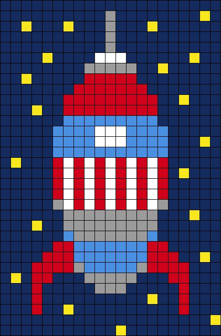 Rocket Perler Bead Pattern | Bead Sprites | Misc Fuse Bead Patterns Space Perler Beads, Crochet Pictures, Lego Dots, Crochet Christmas Trees Pattern, Fuse Bead Patterns, Galaxy Pattern, Pattern Maker, Kandi Patterns, Bead Sprite