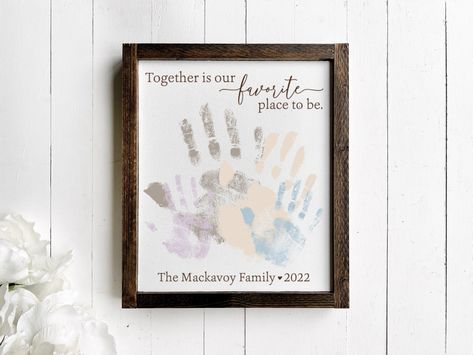 Family Handprint Sign, Together Is Our Favorite Place to Be, Personalized with Name and Date, DIY Family Craft Keepsake Family Handprint, Family Name Art, Family Art Projects, 17th Birthday Ideas, 1st Fathers Day Gifts, Hand Prints, Baby Painting, Family Painting, Family Diy