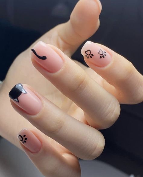 Cat Nail Designs, Minimal Nails Art, Hello Nails, Cute Simple Nails, Subtle Nails, Cute Nail Art Designs, Simple Gel Nails, Minimal Nails, Nail Art Designs Videos