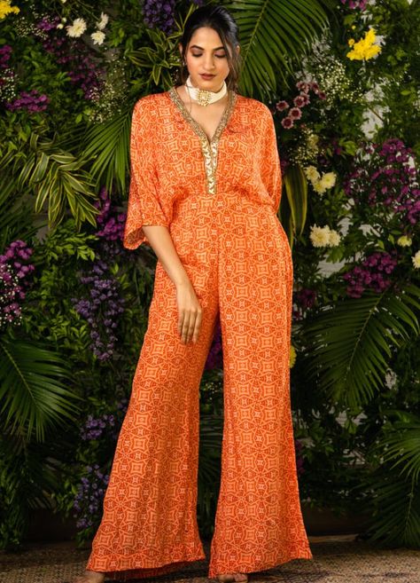 Jumpsuit Design, Orange Jumpsuit, Casual Indian Fashion, Traditional Indian Outfits, Trendy Dress Outfits, Party Wear Indian Dresses, Fancy Dress Design, Dress Indian Style, Stylish Dresses For Girls