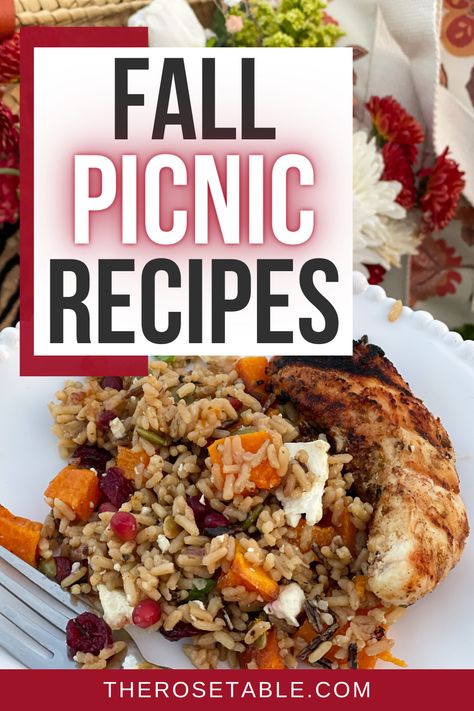 Easy make-ahead fall picnic recipes and ideas! Harvest Picnic Ideas, Thanksgiving Picnic Ideas, Cheap Picnic Food Ideas, Winter Picnic Food, Fall Picnic Food Ideas, Fall Picnic Ideas, Fall Picnic Food, Maple Custard, Butternut Squash Rice