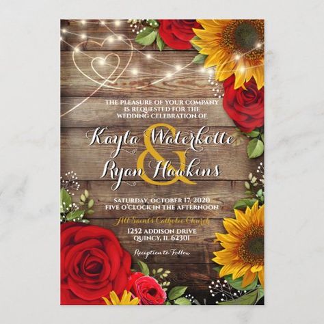 Rustic Quinceanera, Rustic Graduation Party, Invitations Quinceanera, Sunflowers Roses, Wood Lights, Sunflowers And Roses, Wood Wedding Invitations, Rustic Baby Shower Invitations, Rustic Bridal Shower Invitations