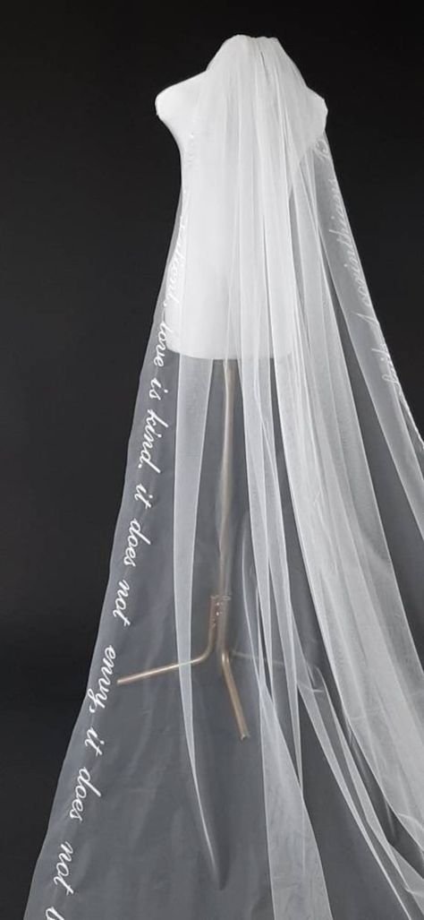 Veil Embroidery Words, Christian Wedding Veil, Veil With Words, Personalized Veil, Veil With Embroidery, Embroidered Wedding Veil, Veil Embroidery, Embroidered Wedding Gown, Text Wedding