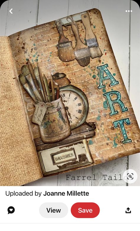 Junk Journal Pages Ideas Layout, Anime Procreate, File Decoration Ideas, Book Art Projects, Creative Book Covers, Creative School Project Ideas, Brush Art, Art Journal Cover, Diy Journal Books