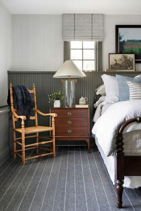 Modern Cottage Style Bedroom Wall Paneling Ideas Plaid Interior Design, Basement Master, Cottage Style Bedroom, Bria Hammel Interiors, Bria Hammel, Modern Cottage Style, Beadboard Wainscoting, Boy Rooms, Kid Rooms