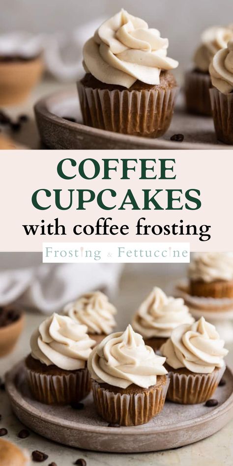 Homemade Wedding Desserts, Coffee Buttercream Frosting, Coffee Frosting, Homemade Cupcake Recipes, Delicious Cupcakes Recipes, Coffee Cake Cupcakes, Coffee Buttercream, Coffee Cupcakes, Homemade Cupcakes