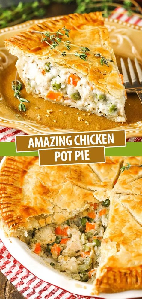 Veggies Sauce, Chicken Pot Pie Crust, Life Love And Sugar, Easy Chicken Pot Pie Recipe, Homemade Chicken Pot Pie, Chicken Pot Pie Recipe, Chicken Veggies, Pot Pie Recipe, Easy Chicken Pot Pie