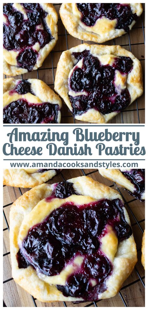 Danish Recipe Puff Pastry, Blueberry Cheese Danish, Blueberry Danish, Easy Puff Pastry Recipe, Cheese Danishes, Cheese Danish Recipe, Danish Pastries, Pastries Recipes Dessert, Breakfast Pastry