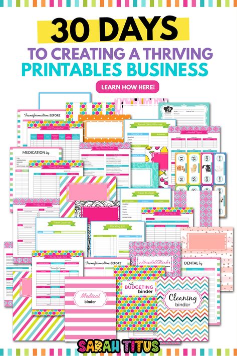 Want to know if selling printables is right for you? I've made 8-figures in revenue from my printables shop in the last 3 years and today, I'm talking all about how to get started in my amazing series: 30 Days to Creating a Thriving Printables Business! Check it out! #shopify #howtocreateprintables #makeprintables #printablesideas Business Daily Planner, Business Planner Printables, Printables Business, Selling Printables, Sarah Titus, Medical Binder, Business Printables, Teachers Pay Teachers Seller, Printable Business