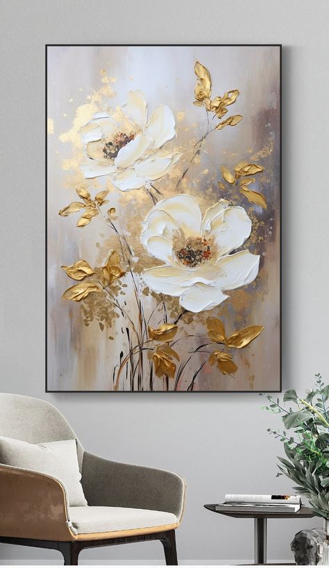 Floral Elegance: Light Gold Glitter Abstract Oil Painting Wall Art Digital Print - Etsy Denmark Glitter Wall Art, Gold Art Painting, Gold Painting, Plaster Wall Art, Golden Painting, Abstract Floral Paintings, Abstract Floral Art, Gold Leaf Painting, Floral Oil Paintings