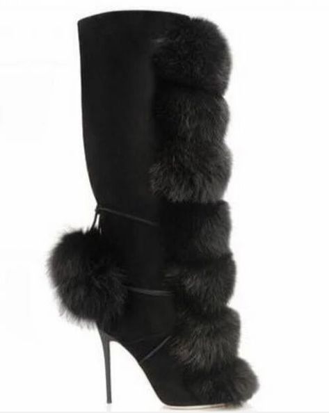 High quality mink hair decoration knee high boots stiletto heel size zip fur ball autumn winter snow boots sexy women boots _ - AliExpress Mobile Women Heel Boots, Lace Up High Heels, Boot Straps, Hair Decorations, Boots Women Fashion, Black Boots Women, Winter Snow Boots, Women Boots, Jimmy Choo Shoes