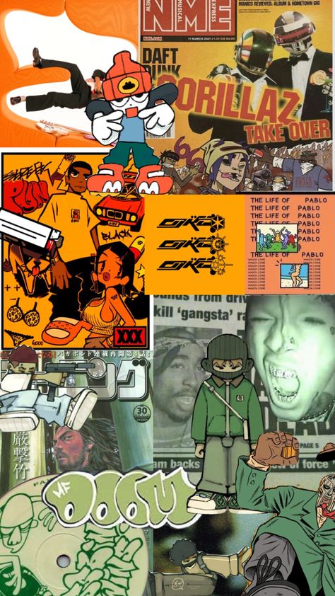 #stevelacey #orange #manga #mfdoom #mood #moodboard #collage #aesthetic Comic Collage Art, Rap Collage, Hello Kitty Funny, Orange Manga, Horror Room, Early 2000s Aesthetic, Nerd Room, Rap Album Covers, Jet Set Radio