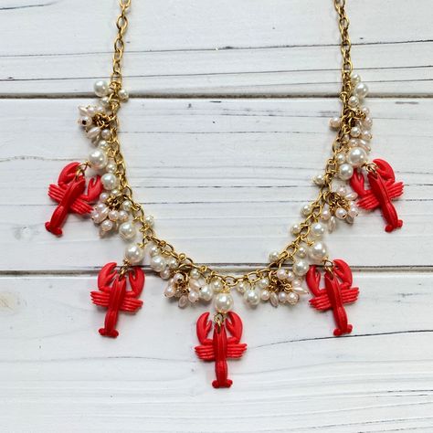 Lenora Dame Lobster Charm Necklace - Etsy Lenora Dame Jewelry, Lobster Jewelry, Lobster Necklace, Seafood Boil, Lobster Roll, Last Minute Gifts, Faux Pearl, Favorite Jewelry, Charm Necklace