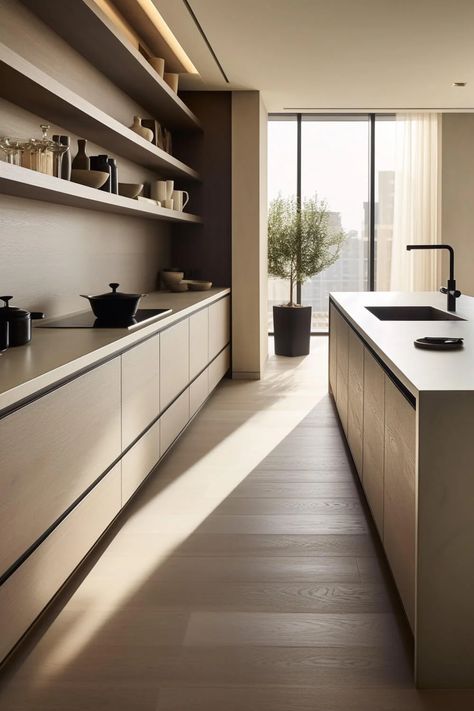 No Hardware: 10 Genius Pros + Cons of Kitchen Cabinets Without Handles! Modern Kitchen Design No Handles, Architect Kitchen Design, Kitchen Cabinets With No Handles, No Cupboards In Kitchen, Cabinets With No Hardware, Kitchen Cabinets No Handles, Cabinets Without Handles, No Upper Cabinets Kitchen, Kitchen Cabinets Without Handles