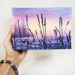 Painting Inspiration For Beginners, Acrylic Painting Inspiration Simple, Landscape Paintings Ideas, Simple Landscape Paintings, Sunset Acrylic Painting, Art Mini Toile, Landscape Acrylic, Cute Canvas Paintings, Canvas Painting Designs