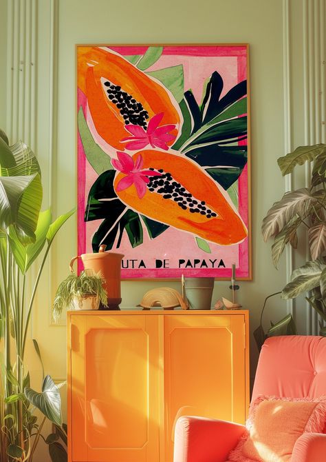 Papaya Poster, 70s Retro Poster, Orange Wall Art, Dining Room Poster, Kitchen Wall Decor, Psychedelic Poster, Trippy Poster, Food Print Kitchen Posters Decor, Dining Room Poster, Wall Art Dining Room, Wall Art Dining, Orange Kitchen Decor, Papaya Art, Trippy Posters, Art Dining Room, Poster Food