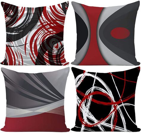 Amazon.com: EZVING Set of 4 Throw Pillow Covers Modern Abstract Red Stripes Gray Black White Acrylic Bold Grey Decorative Pillow Cases Home Decor Square 18x18 Inches Pillowcases: Home & Kitchen Black Pillow Covers, Geometric Pillow Covers, Living Room Orange, Black Throw Pillows, Geometric Throw Pillows, Abstract Pillows, Pillowcase Pattern, Black Pillows, Abstract Throw Pillow