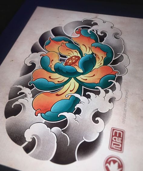 Roma M De’s Instagram profile post: “:) available design 🥬🖖 #tattoo #tattoos #tat #ink #japanesetattoo #design #drawing #irezumicollective #asian_inkandart #ipadpro…” Realistic Tattoo Ideas, Japanese Wave Tattoos, Foo Dog Tattoo, Tato Naga, Koi Tattoo Design, Lotus Flower Tattoo Design, Japanese Flower Tattoo, Lotus Tattoo Design, Japan Tattoo Design